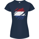 Torn Netherlands Flag Holland Dutch Day Football Womens Petite Cut T-Shirt Navy Blue