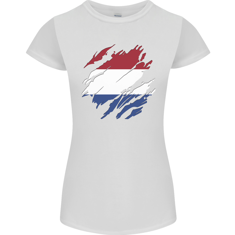 Torn Netherlands Flag Holland Dutch Day Football Womens Petite Cut T-Shirt White