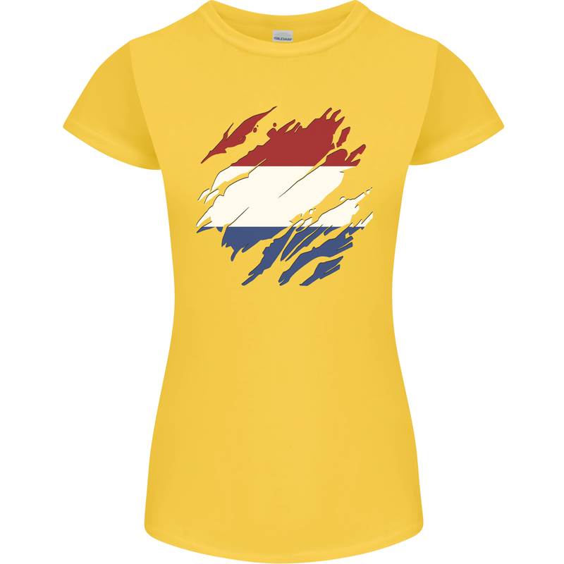 Torn Netherlands Flag Holland Dutch Day Football Womens Petite Cut T-Shirt Yellow