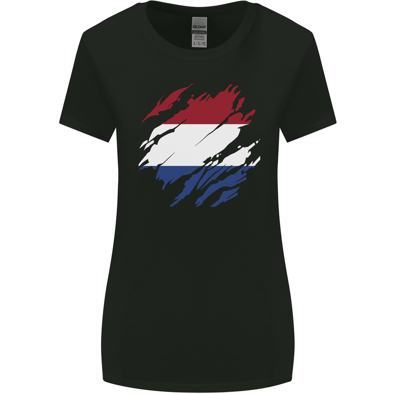 Torn Netherlands Flag Holland Dutch Day Football Womens Wider Cut T-Shirt Black