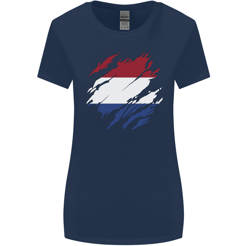 Torn Netherlands Flag Holland Dutch Day Football Womens Wider Cut T-Shirt Navy Blue