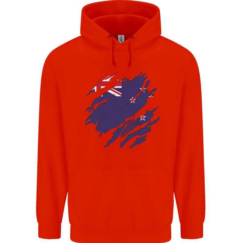 Torn New Zealand Flag Zealander Kiwi Day Childrens Kids Hoodie Bright Red