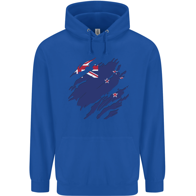 Torn New Zealand Flag Zealander Kiwi Day Childrens Kids Hoodie Royal Blue
