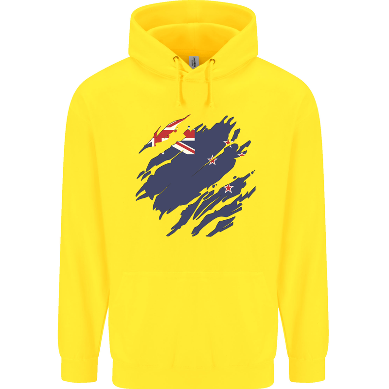 Torn New Zealand Flag Zealander Kiwi Day Childrens Kids Hoodie Yellow