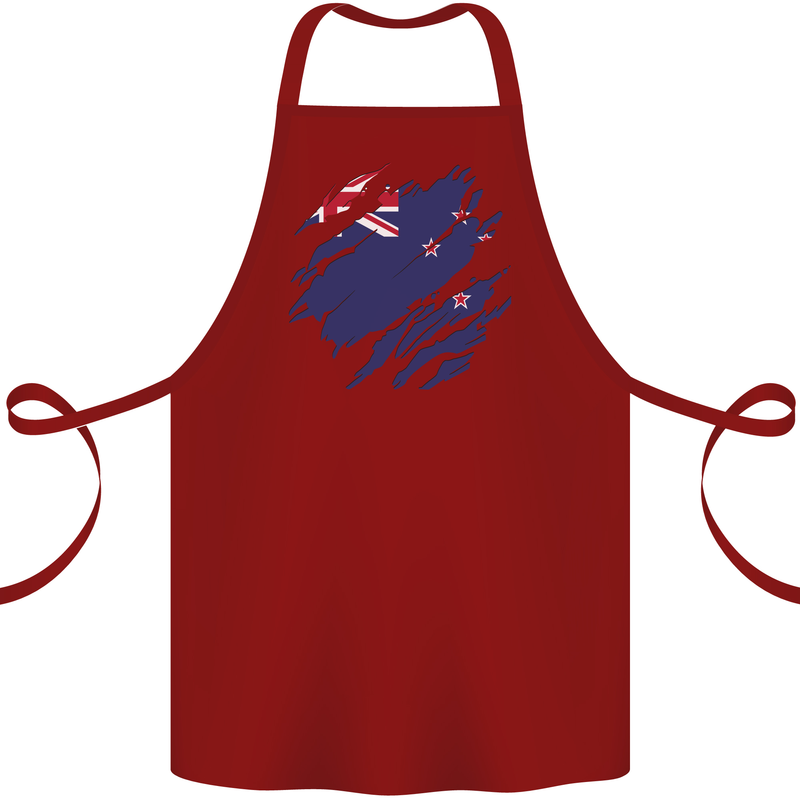 Torn New Zealand Flag Zealander Kiwi Day Cotton Apron 100% Organic Maroon