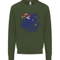 Torn New Zealand Flag Zealander Kiwi Day Kids Sweatshirt Jumper Forest Green