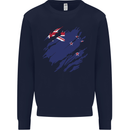 Torn New Zealand Flag Zealander Kiwi Day Kids Sweatshirt Jumper Navy Blue