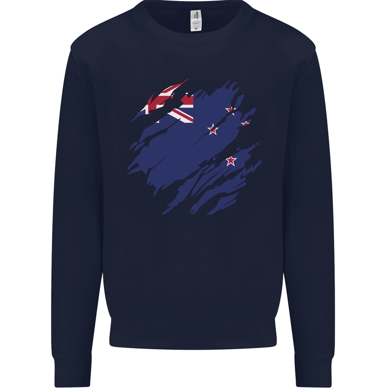 Torn New Zealand Flag Zealander Kiwi Day Kids Sweatshirt Jumper Navy Blue