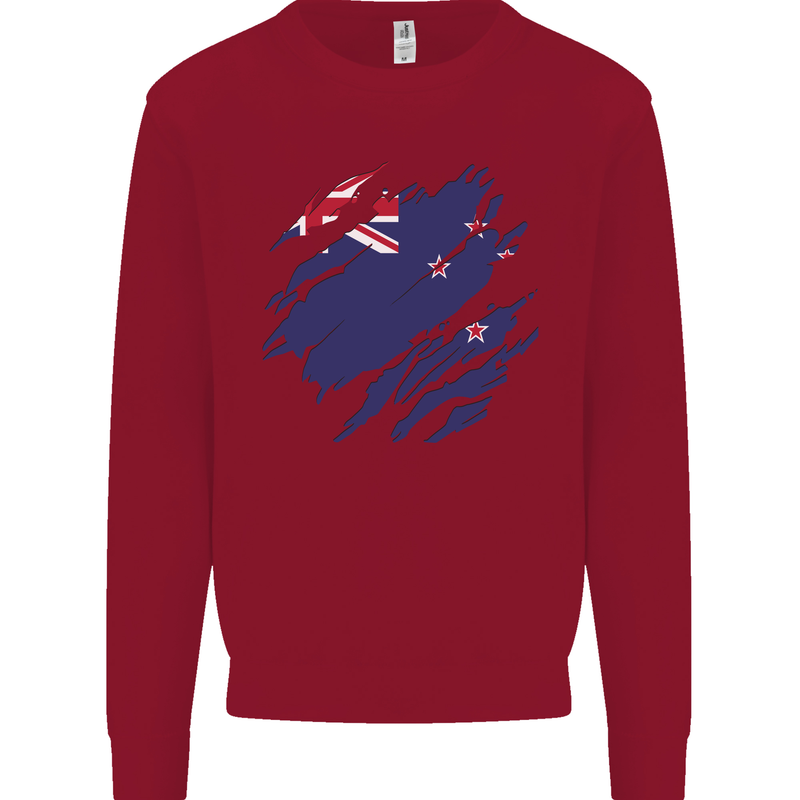 Torn New Zealand Flag Zealander Kiwi Day Kids Sweatshirt Jumper Red