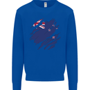 Torn New Zealand Flag Zealander Kiwi Day Kids Sweatshirt Jumper Royal Blue