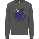 Torn New Zealand Flag Zealander Kiwi Day Kids Sweatshirt Jumper Storm Grey