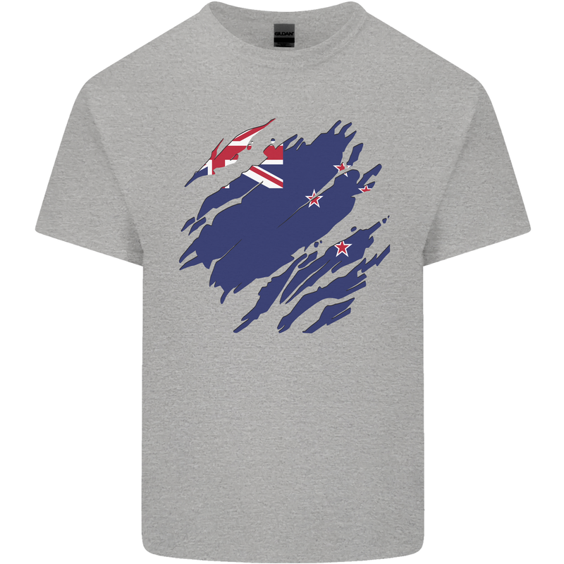 Torn New Zealand Flag Zealander Kiwi Day Kids T-Shirt Childrens Sports Grey