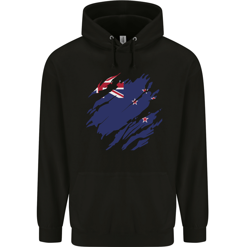 Torn New Zealand Flag Zealander Kiwi Day Mens 80% Cotton Hoodie Black