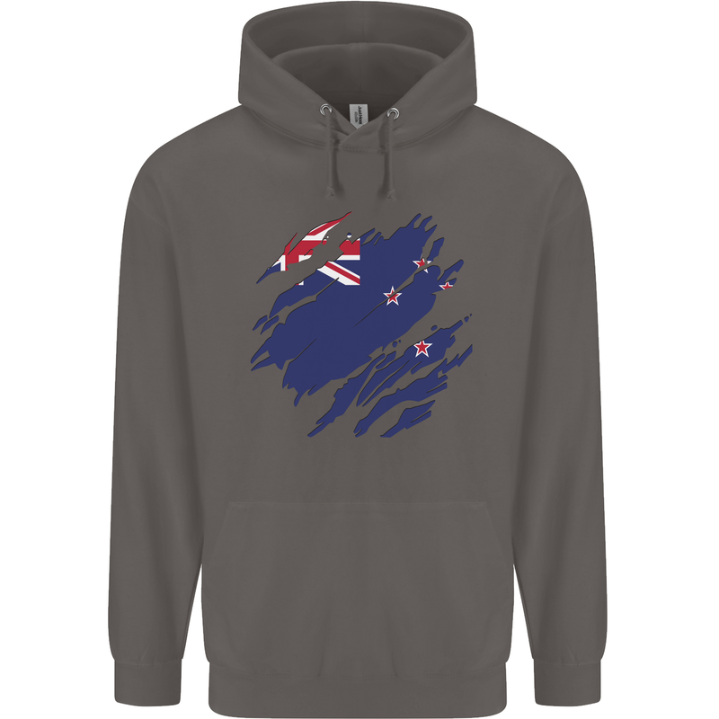 Torn New Zealand Flag Zealander Kiwi Day Mens 80% Cotton Hoodie Charcoal