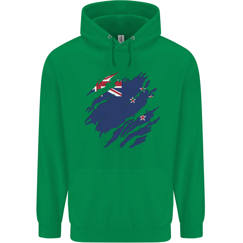 Torn New Zealand Flag Zealander Kiwi Day Mens 80% Cotton Hoodie Irish Green