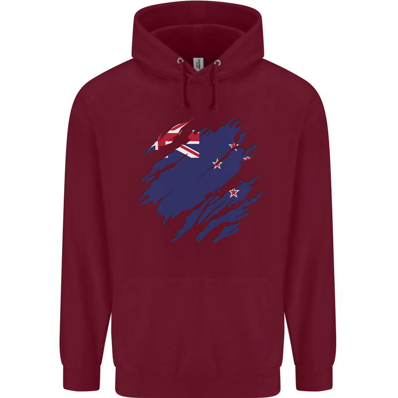 Torn New Zealand Flag Zealander Kiwi Day Mens 80% Cotton Hoodie Maroon