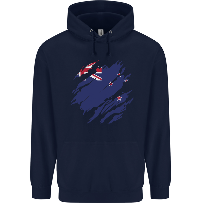 Torn New Zealand Flag Zealander Kiwi Day Mens 80% Cotton Hoodie Navy Blue