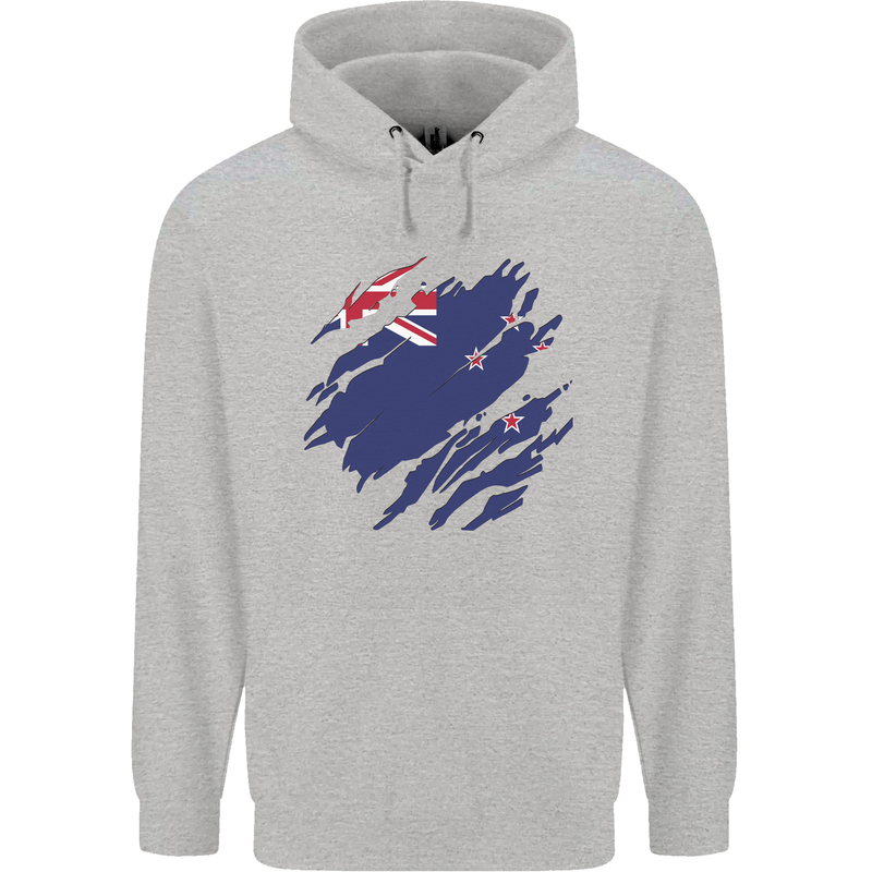 Torn New Zealand Flag Zealander Kiwi Day Mens 80% Cotton Hoodie Sports Grey