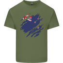 Torn New Zealand Flag Zealander Kiwi Day Mens Cotton T-Shirt Tee Top Military Green