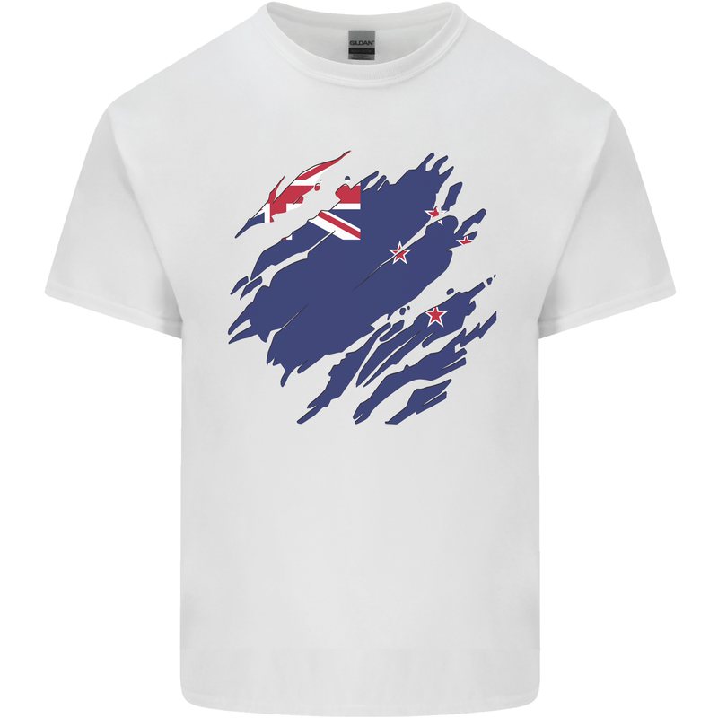 Torn New Zealand Flag Zealander Kiwi Day Mens Cotton T-Shirt Tee Top White
