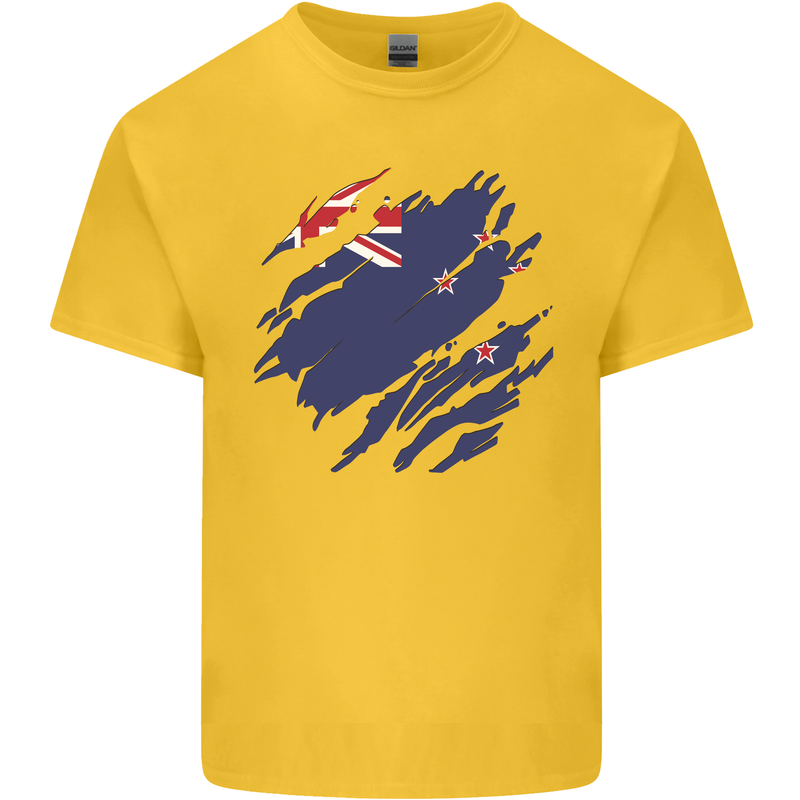 Torn New Zealand Flag Zealander Kiwi Day Mens Cotton T-Shirt Tee Top Yellow