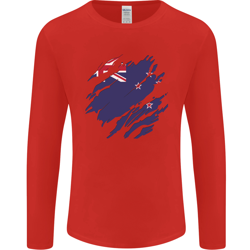 Torn New Zealand Flag Zealander Kiwi Day Mens Long Sleeve T-Shirt Red