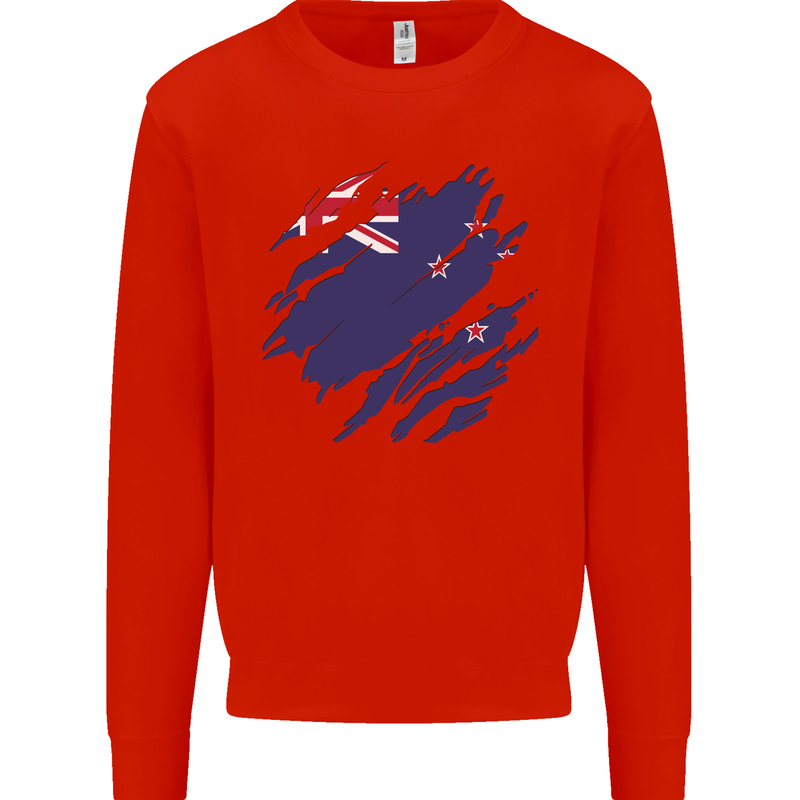 Torn New Zealand Flag Zealander Kiwi Day Mens Sweatshirt Jumper Bright Red