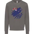 Torn New Zealand Flag Zealander Kiwi Day Mens Sweatshirt Jumper Charcoal