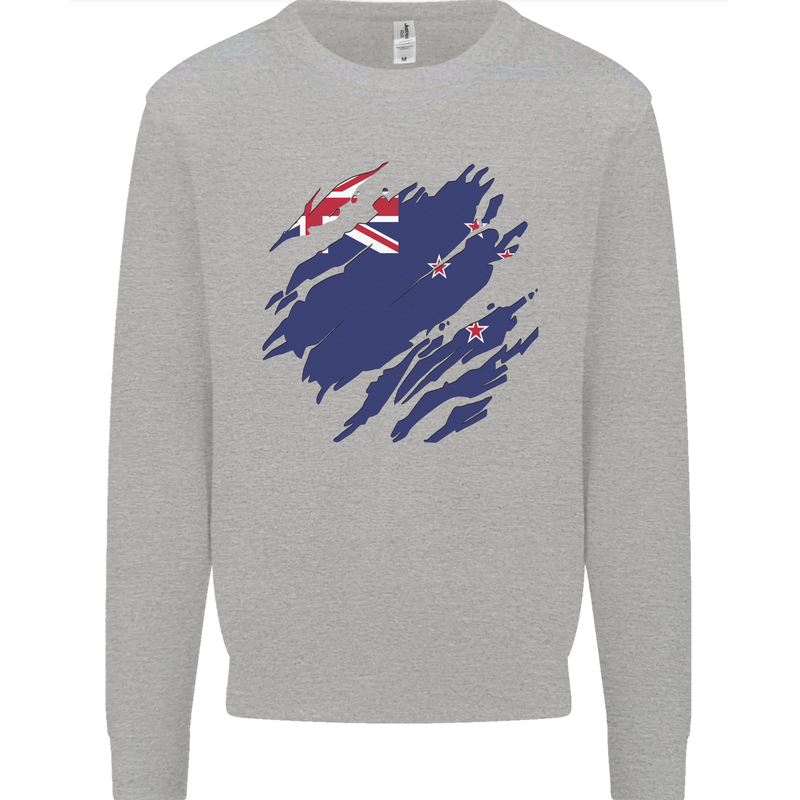 Torn New Zealand Flag Zealander Kiwi Day Mens Sweatshirt Jumper Sports Grey