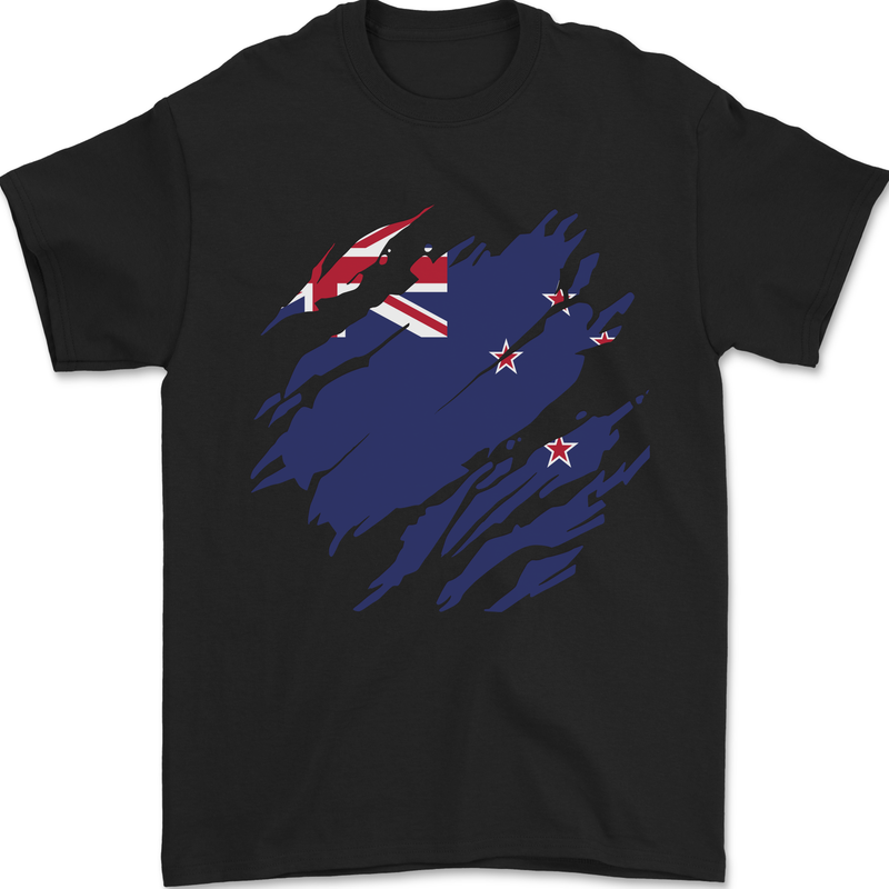Torn New Zealand Flag Zealander Kiwi Day Mens T-Shirt 100% Cotton Black