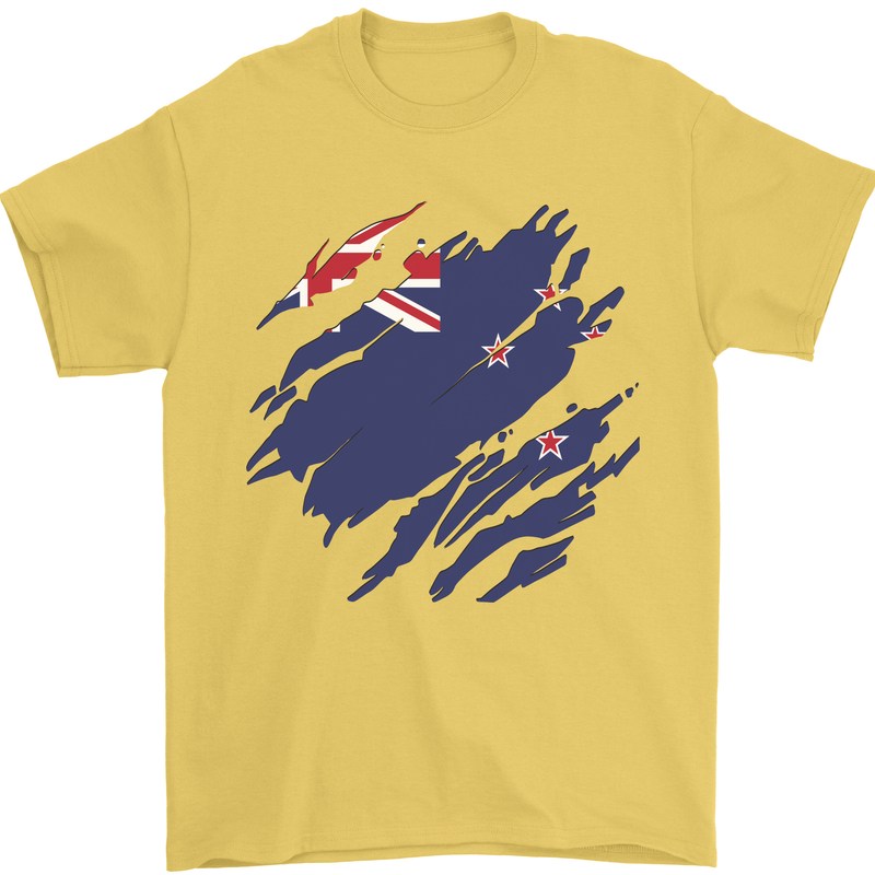 Torn New Zealand Flag Zealander Kiwi Day Mens T-Shirt 100% Cotton Yellow