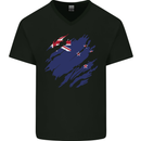 Torn New Zealand Flag Zealander Kiwi Day Mens V-Neck Cotton T-Shirt Black