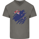 Torn New Zealand Flag Zealander Kiwi Day Mens V-Neck Cotton T-Shirt Charcoal