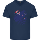 Torn New Zealand Flag Zealander Kiwi Day Mens V-Neck Cotton T-Shirt Navy Blue
