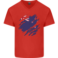 Torn New Zealand Flag Zealander Kiwi Day Mens V-Neck Cotton T-Shirt Red