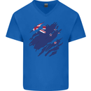 Torn New Zealand Flag Zealander Kiwi Day Mens V-Neck Cotton T-Shirt Royal Blue