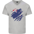 Torn New Zealand Flag Zealander Kiwi Day Mens V-Neck Cotton T-Shirt Sports Grey