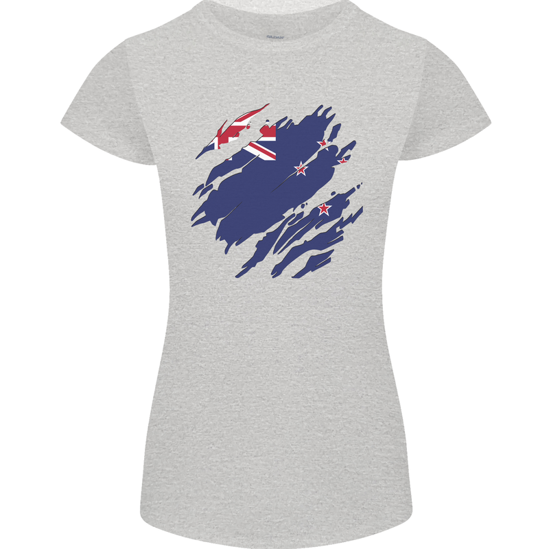 Torn New Zealand Flag Zealander Kiwi Day Womens Petite Cut T-Shirt Sports Grey