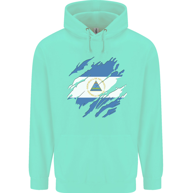 Torn Nicaragua Flag Nicaraguan Day Football Childrens Kids Hoodie Peppermint