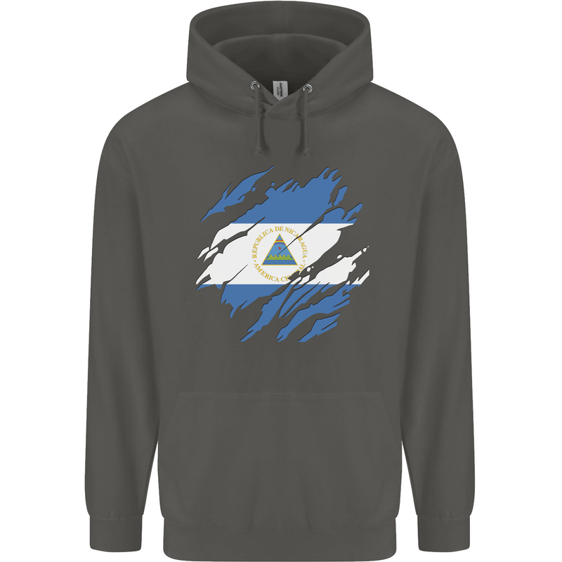 Torn Nicaragua Flag Nicaraguan Day Football Childrens Kids Hoodie Storm Grey