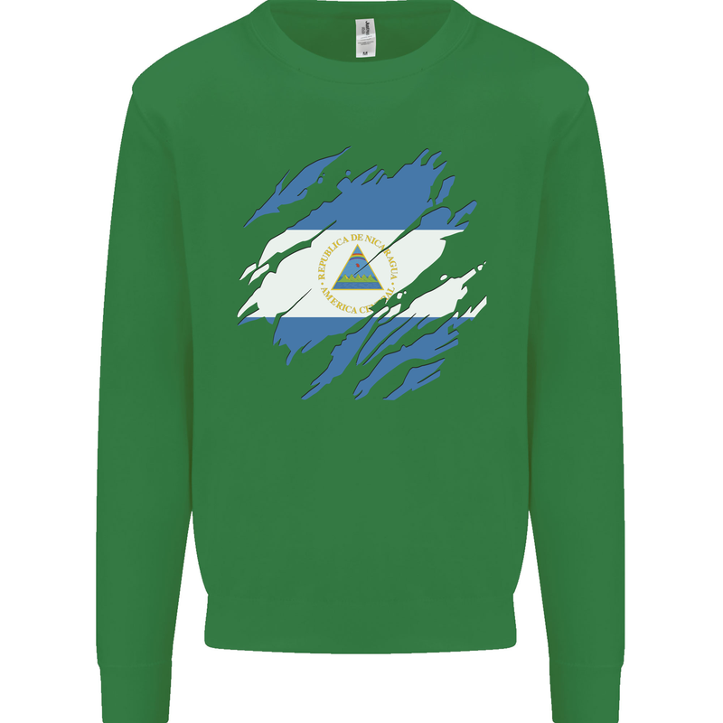 Torn Nicaragua Flag Nicaraguan Day Football Kids Sweatshirt Jumper Irish Green
