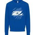 Torn Nicaragua Flag Nicaraguan Day Football Kids Sweatshirt Jumper Royal Blue
