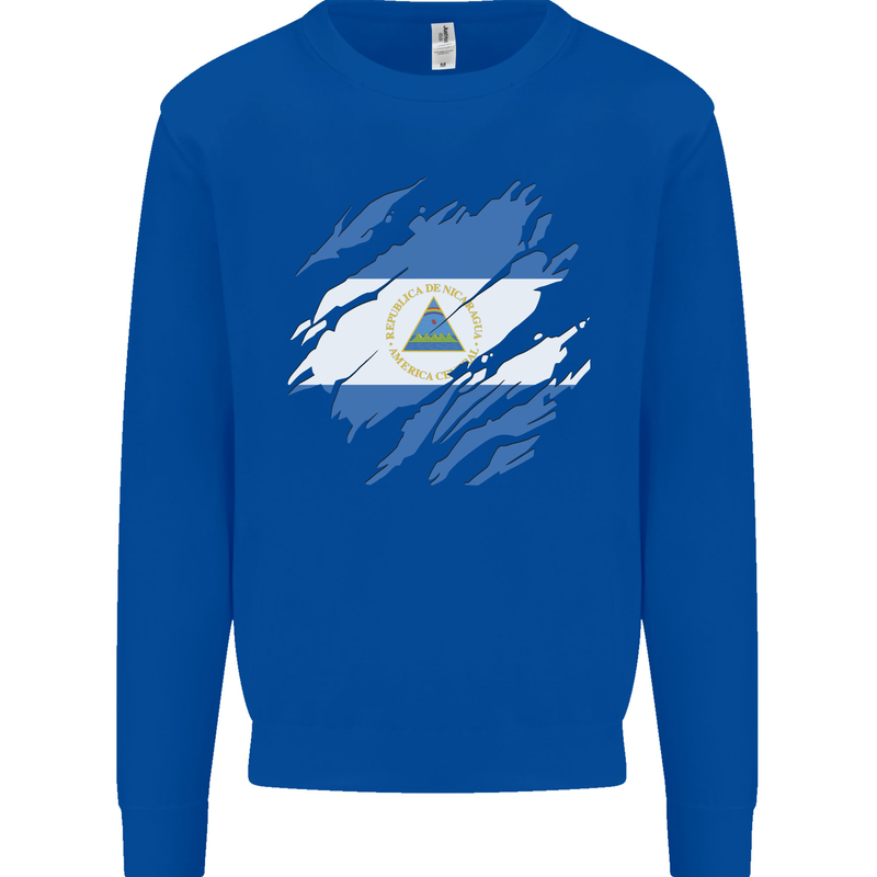 Torn Nicaragua Flag Nicaraguan Day Football Kids Sweatshirt Jumper Royal Blue