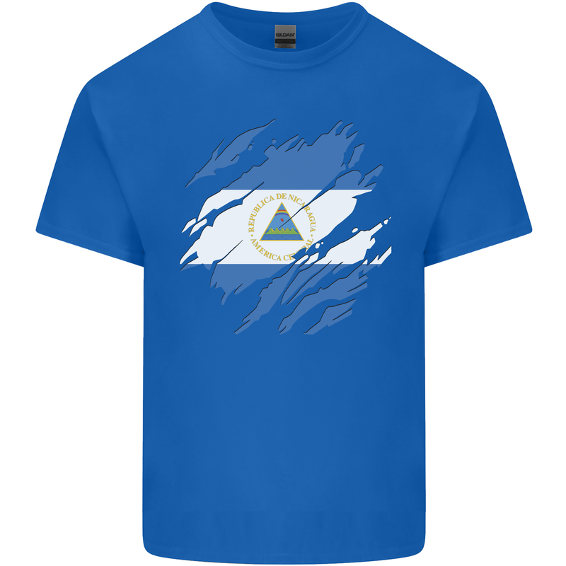 Torn Nicaragua Flag Nicaraguan Day Football Kids T-Shirt Childrens Royal Blue