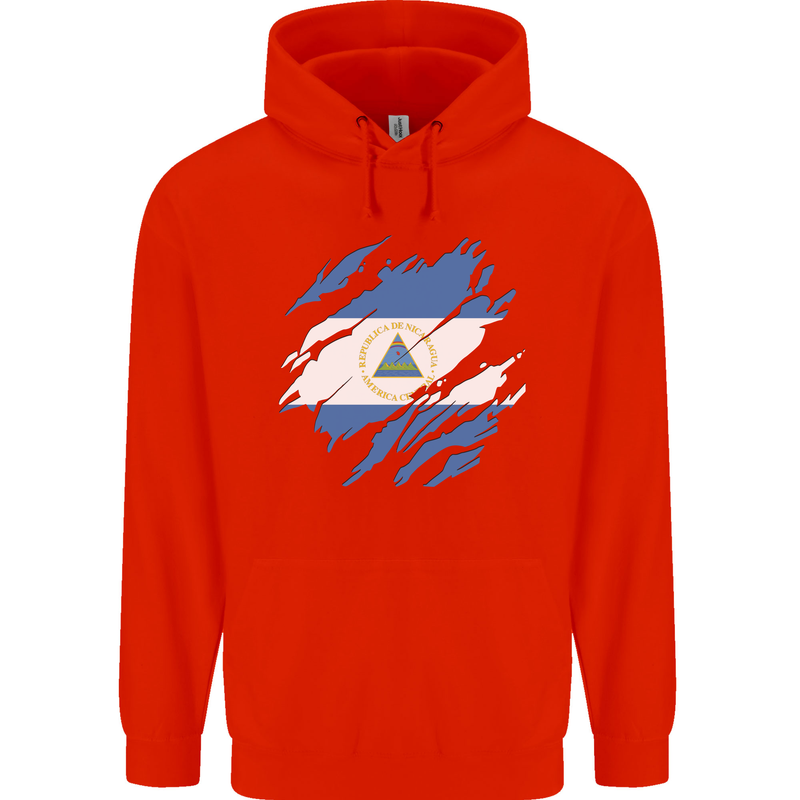 Torn Nicaragua Flag Nicaraguan Day Football Mens 80% Cotton Hoodie Bright Red