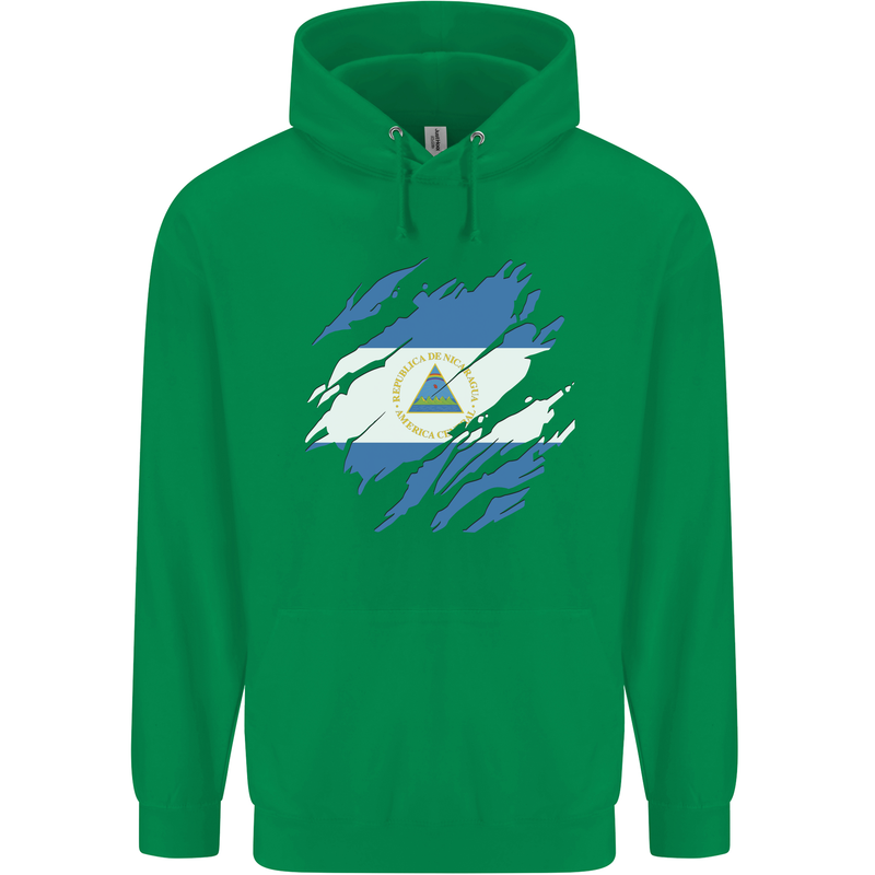 Torn Nicaragua Flag Nicaraguan Day Football Mens 80% Cotton Hoodie Irish Green
