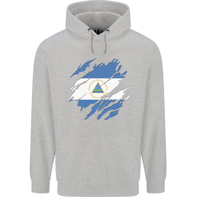 Torn Nicaragua Flag Nicaraguan Day Football Mens 80% Cotton Hoodie Sports Grey