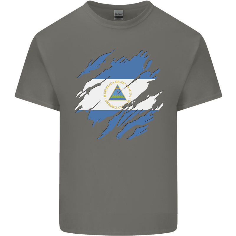 Torn Nicaragua Flag Nicaraguan Day Football Mens Cotton T-Shirt Tee Top Charcoal