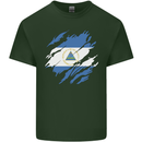 Torn Nicaragua Flag Nicaraguan Day Football Mens Cotton T-Shirt Tee Top Forest Green