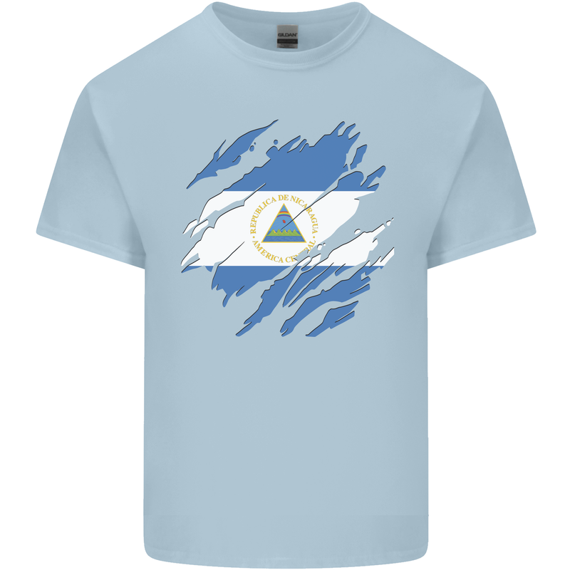 Torn Nicaragua Flag Nicaraguan Day Football Mens Cotton T-Shirt Tee Top Light Blue